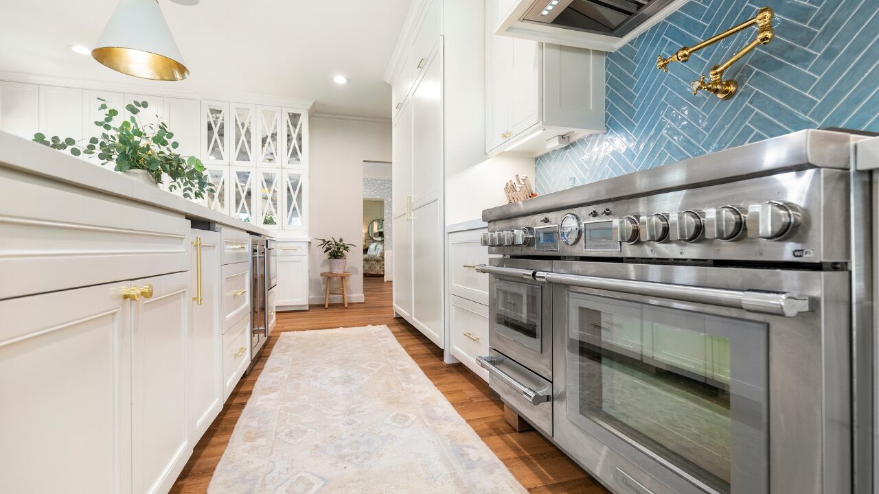 blue tile backsplash